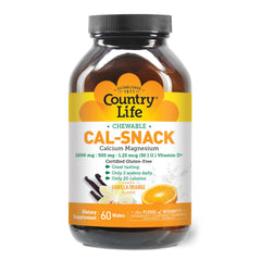 Country Life Cal-Snack bottle with 60 vegan, gluten-free wafers for daily use