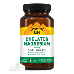Country Life Chelated Magnesium 250mg bottle front view supports heart and muscle health