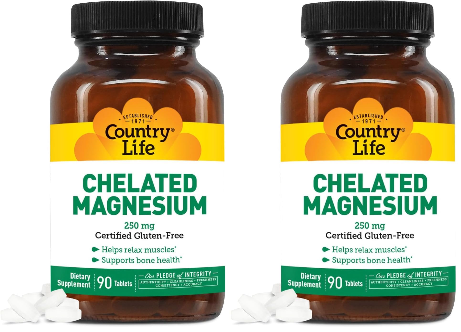 Country Life Chelated Magnesium 250mg bottle supports bone and muscle health.