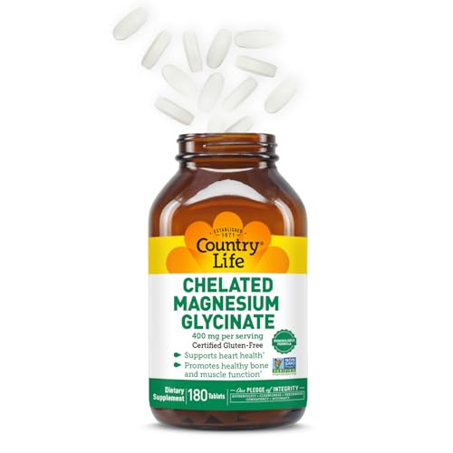 Country Life chelated magnesium glycinate bottle label highlights gluten free and vegan certifications