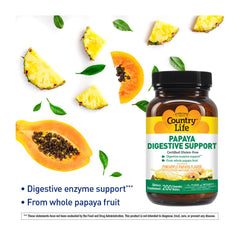 Country Life chewable papaya enzymes ingredients label notes vegan gluten-free formula.