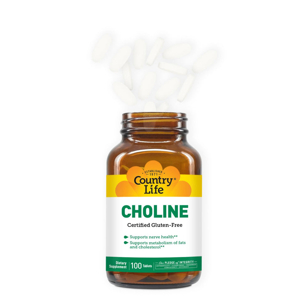 Country Life Choline 266mg tablets ready for daily routine.