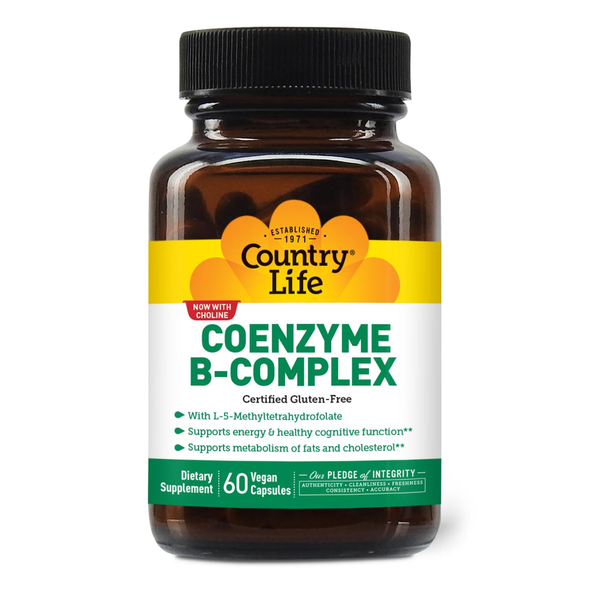 Country Life Coenzyme B-Complex bottle highlighting energy support formula.