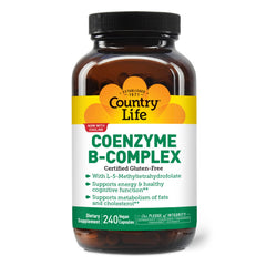 Country Life Coenzyme B-Complex capsules close-up showing easy-to-swallow form.