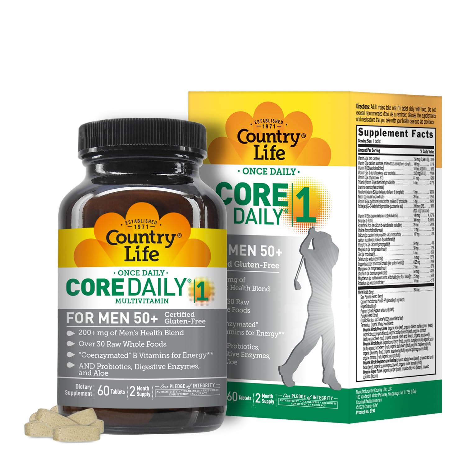 Country Life CORE Daily-1 Men 50+ bottle front showing daily energy support.