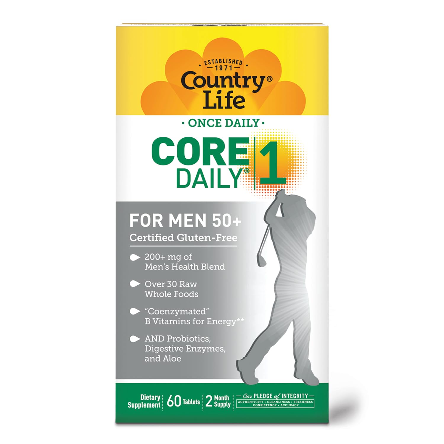 Country Life CORE Daily-1 Men 50+ digestive enzymes aid comfortable digestion.