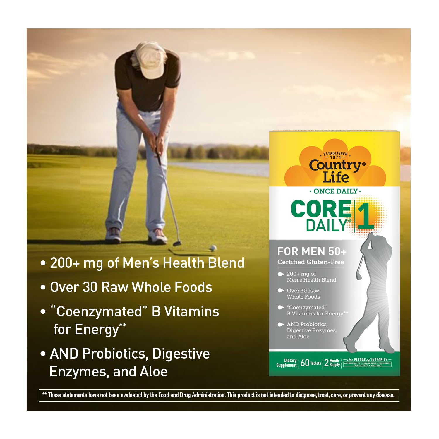 Country Life CORE Daily-1 Men 50+ energy vitamin complex for sustained stamina.