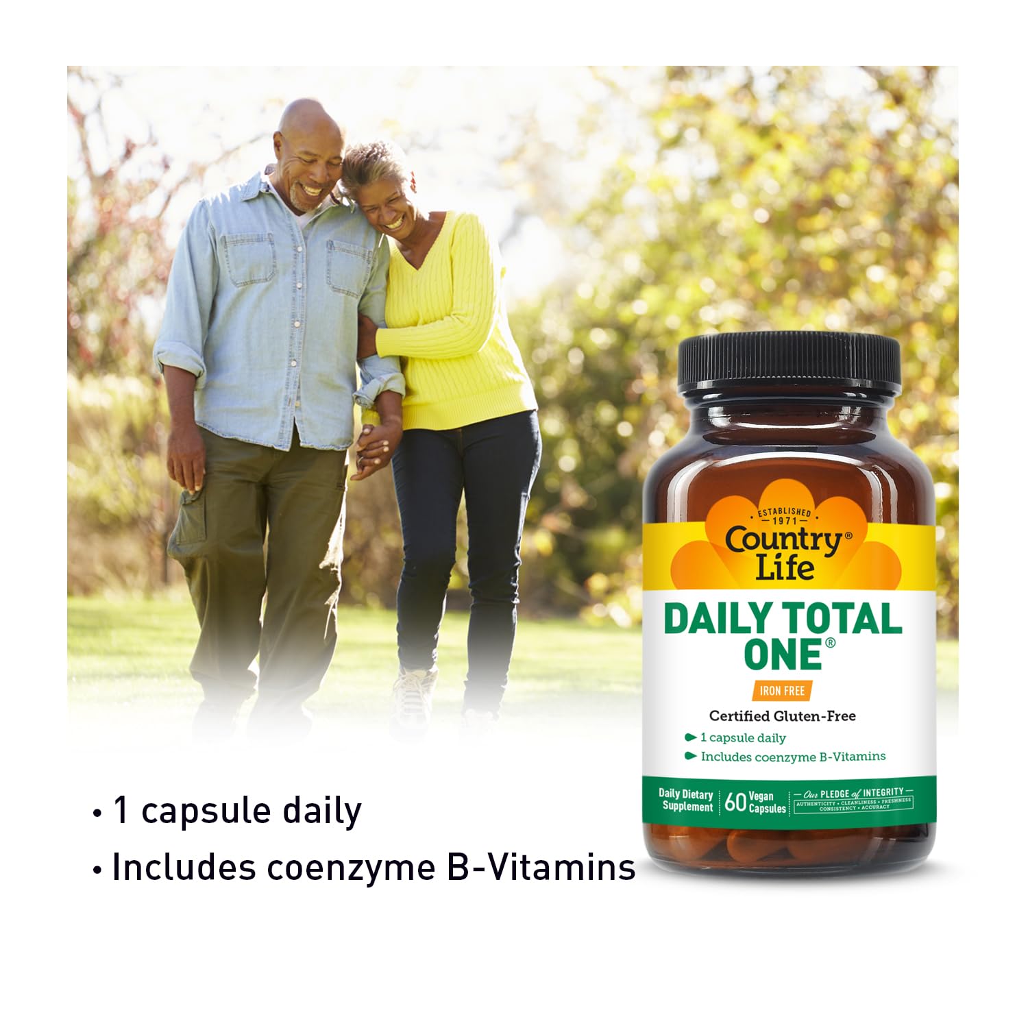 Country Life Daily Total One gluten-free certification badge signals dietary compatibility.