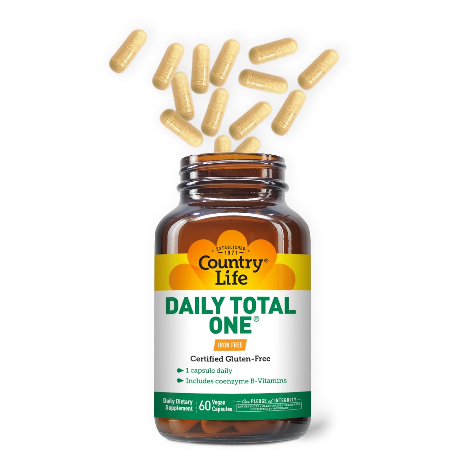 Country Life Daily Total One vegan capsule ideal for easy daily wellness.