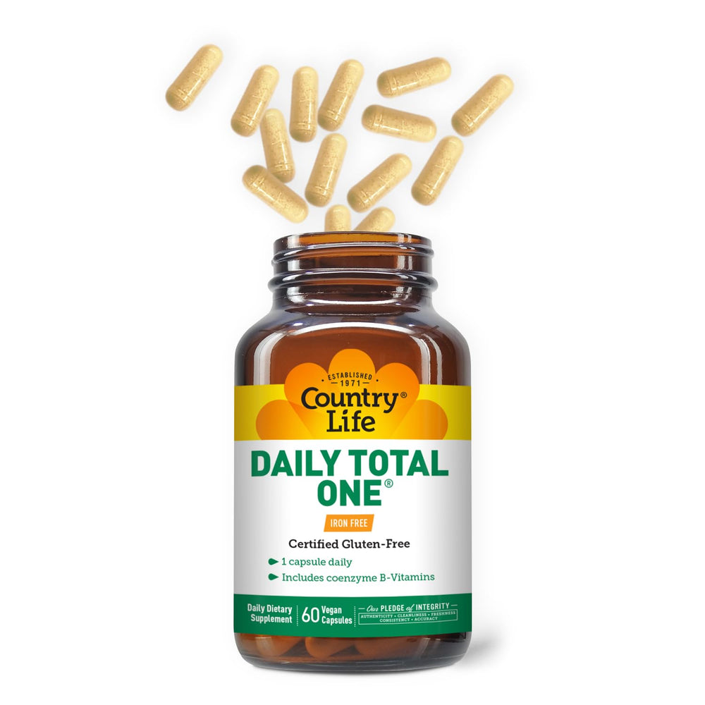 Country Life Daily Total One vegan capsule ideal for easy daily wellness.
