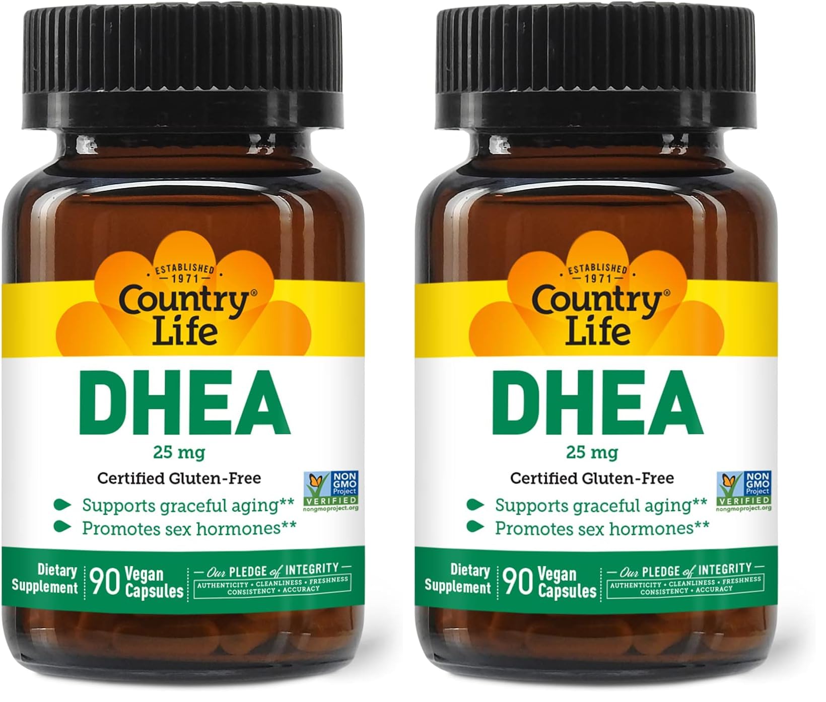 Country Life DHEA 25mg bottle front showing hormone-support potential.