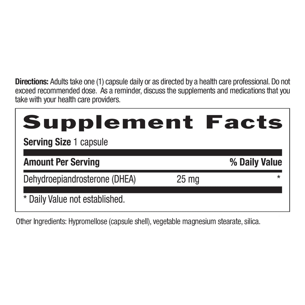 Country Life DHEA 25mg vegan-certified icon highlights plant-based standards.