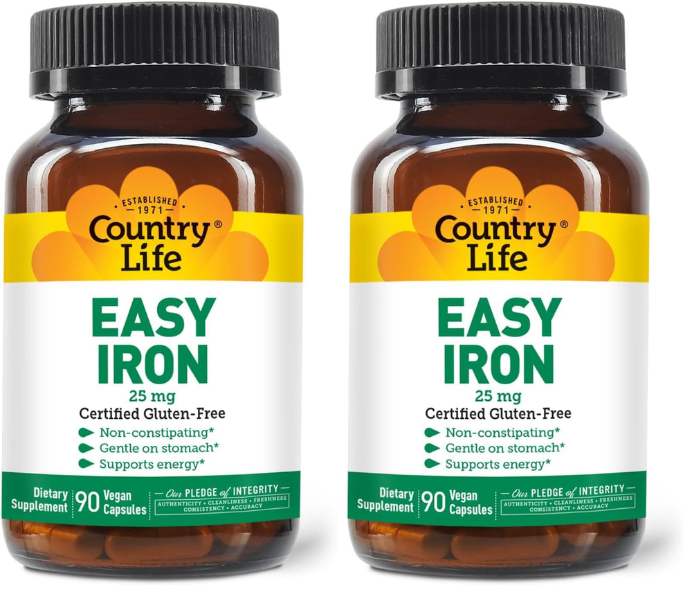 Country Life Easy Iron bottle front view, signaling gentle iron support for daily energy.