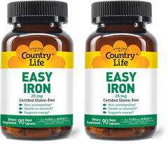 Country Life Easy Iron bottle front view, signaling gentle iron support for daily energy.