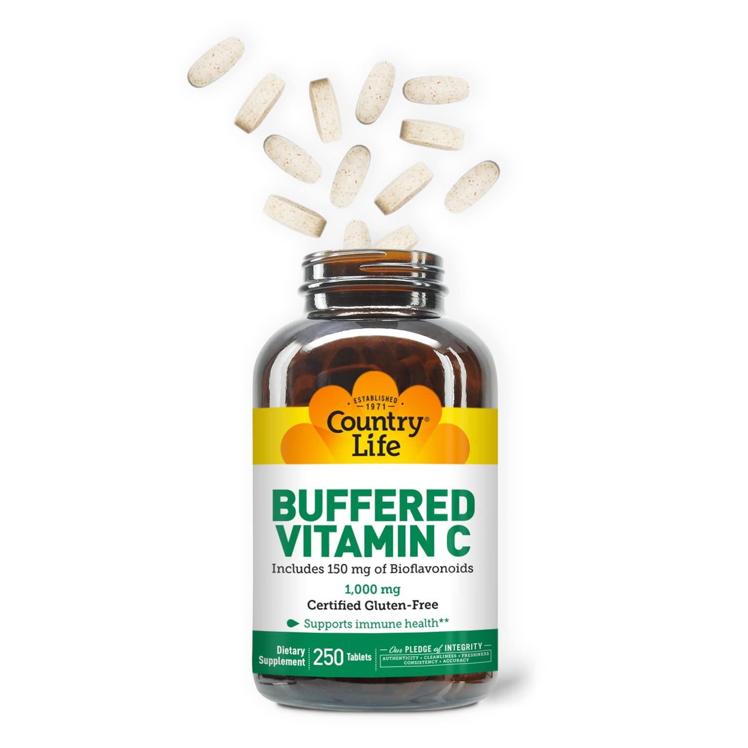Country Life Gluten-Free Vitamin C capsules designed for sensitive stomachs and daily wellness
