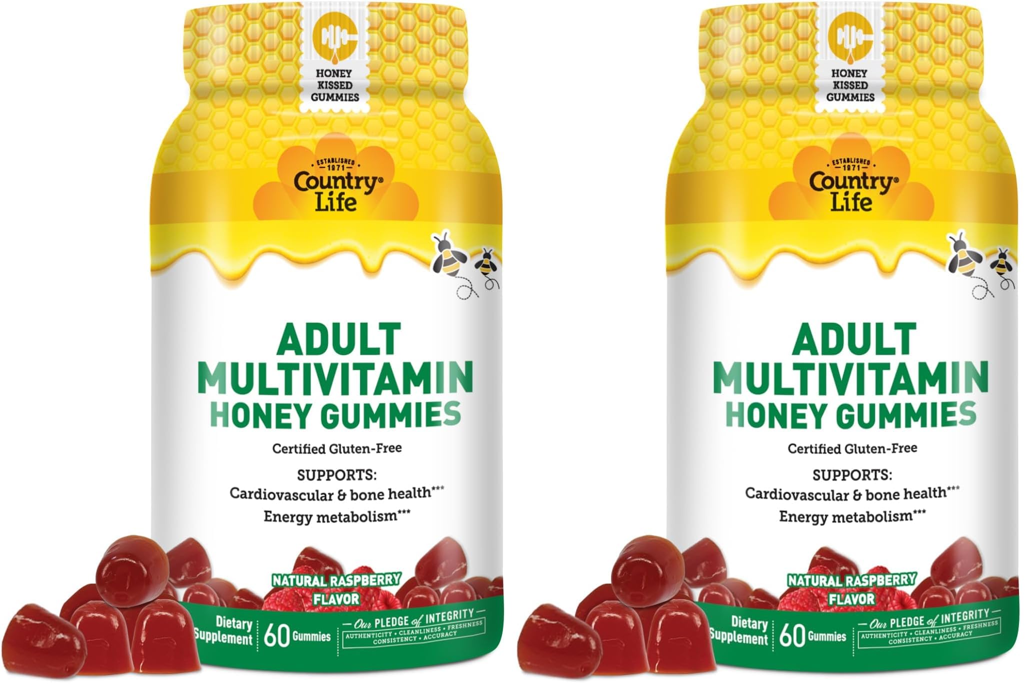 Country Life Honey Gummies bottle front view with natural honey flavor for daily wellness.