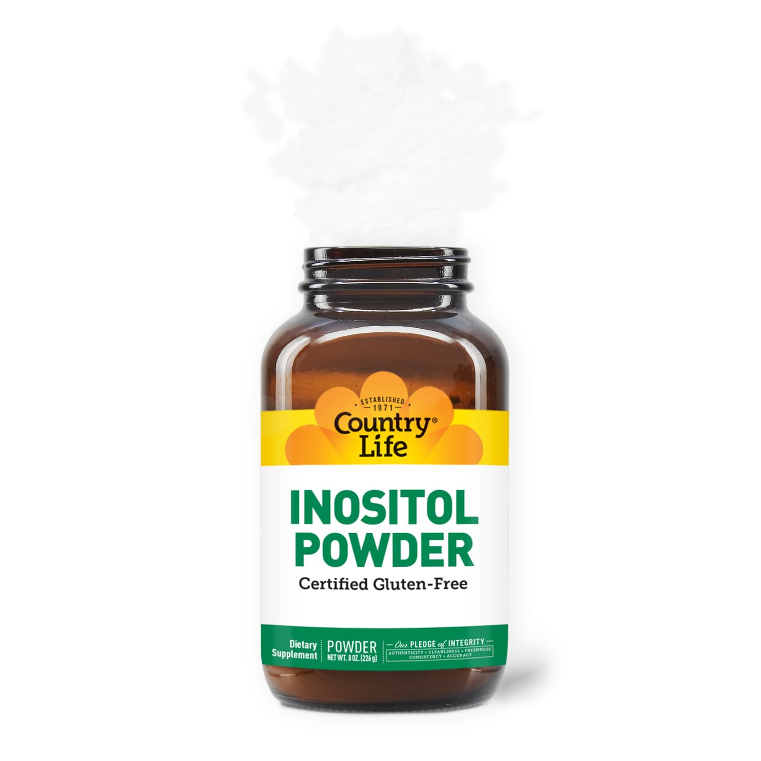 Country Life Inositol Powder bottle on shelf signals freshness and trust.