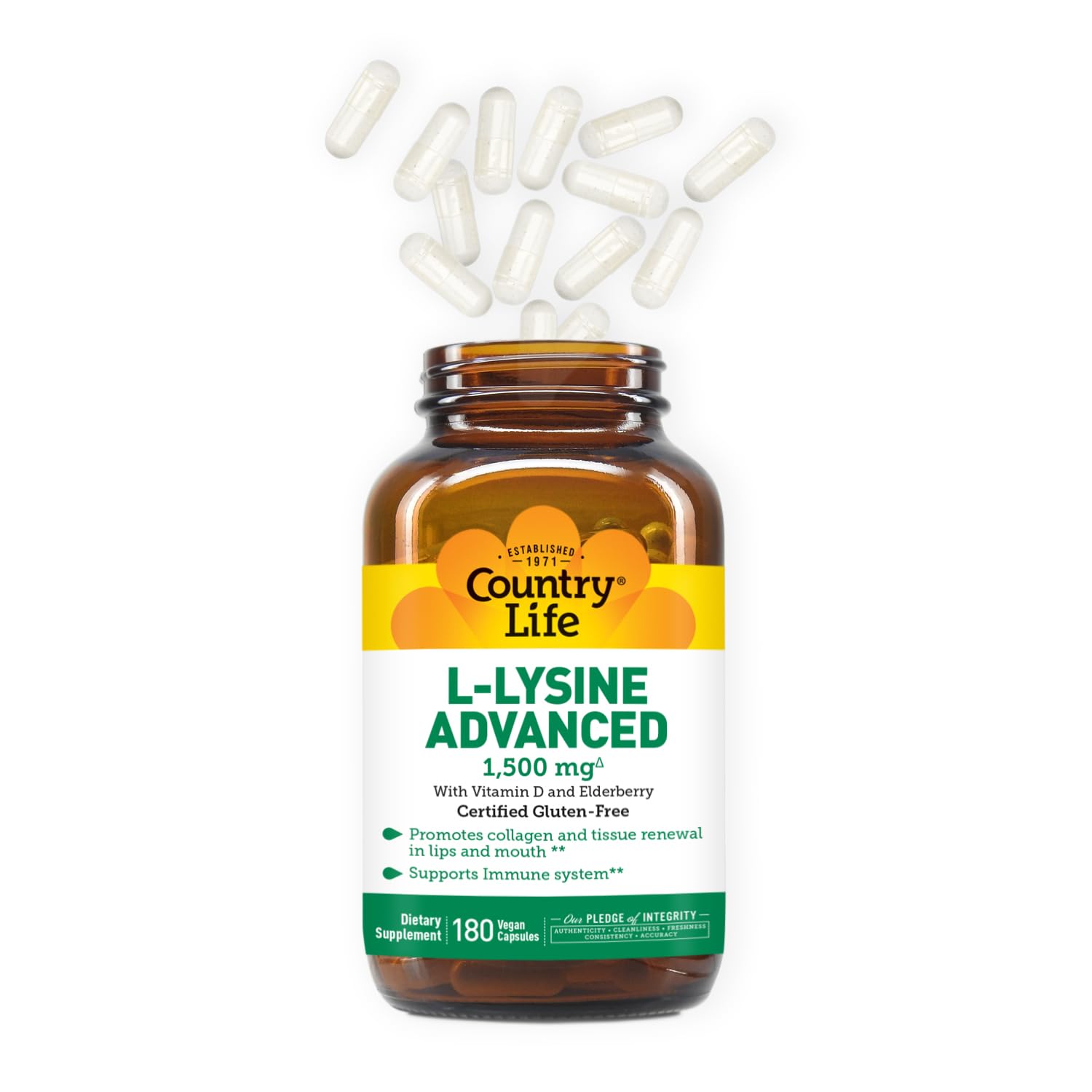 Country Life L-Lysine capsules for easy daily immune support.