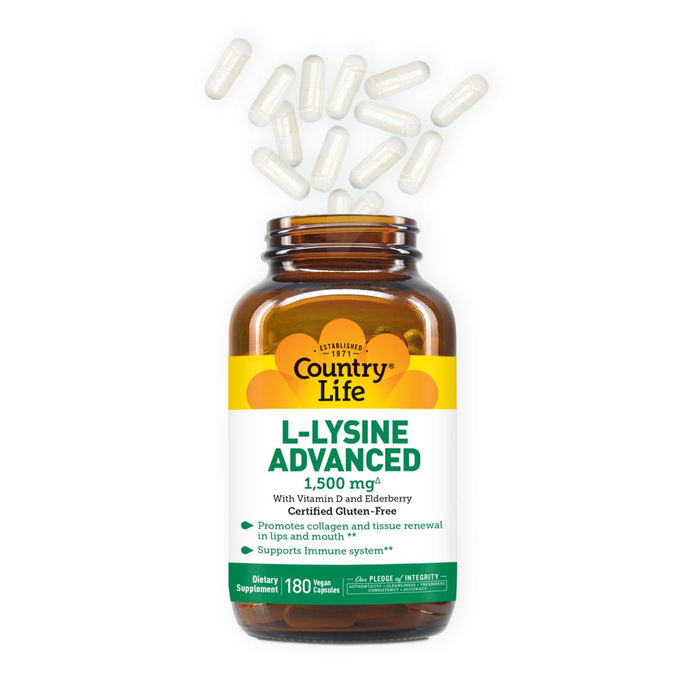 Country Life L-Lysine capsules for easy daily immune support.