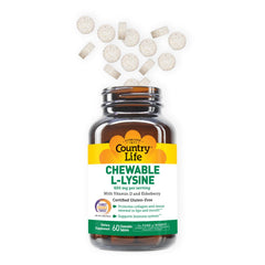 Country Life L-Lysine chewables closeup showing texture and flavor.