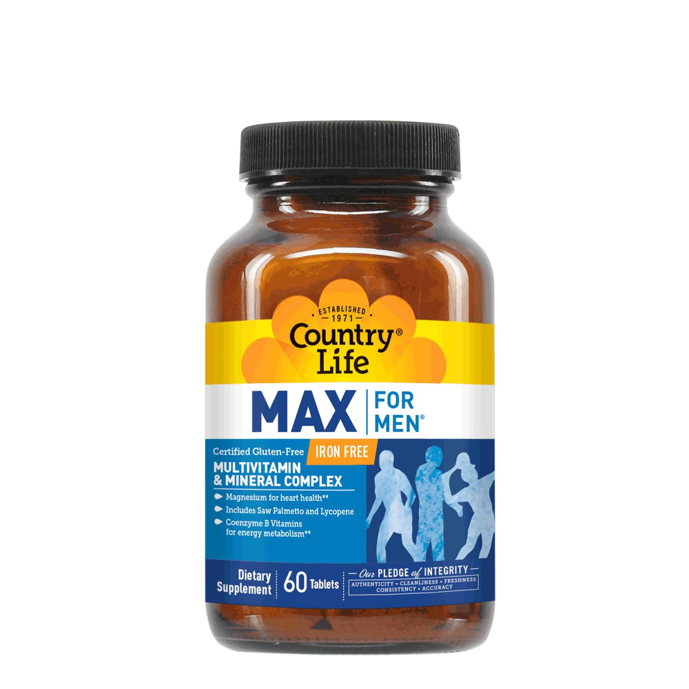 Country Life Max for Men gluten-free icon confirms dietary suitability