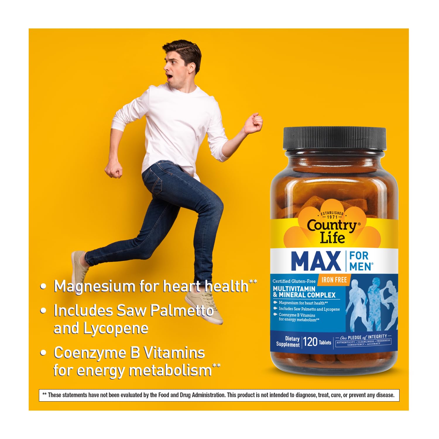 Saw Palmetto and Lycopene ingredients in Country Life Max for Men multivitamin.