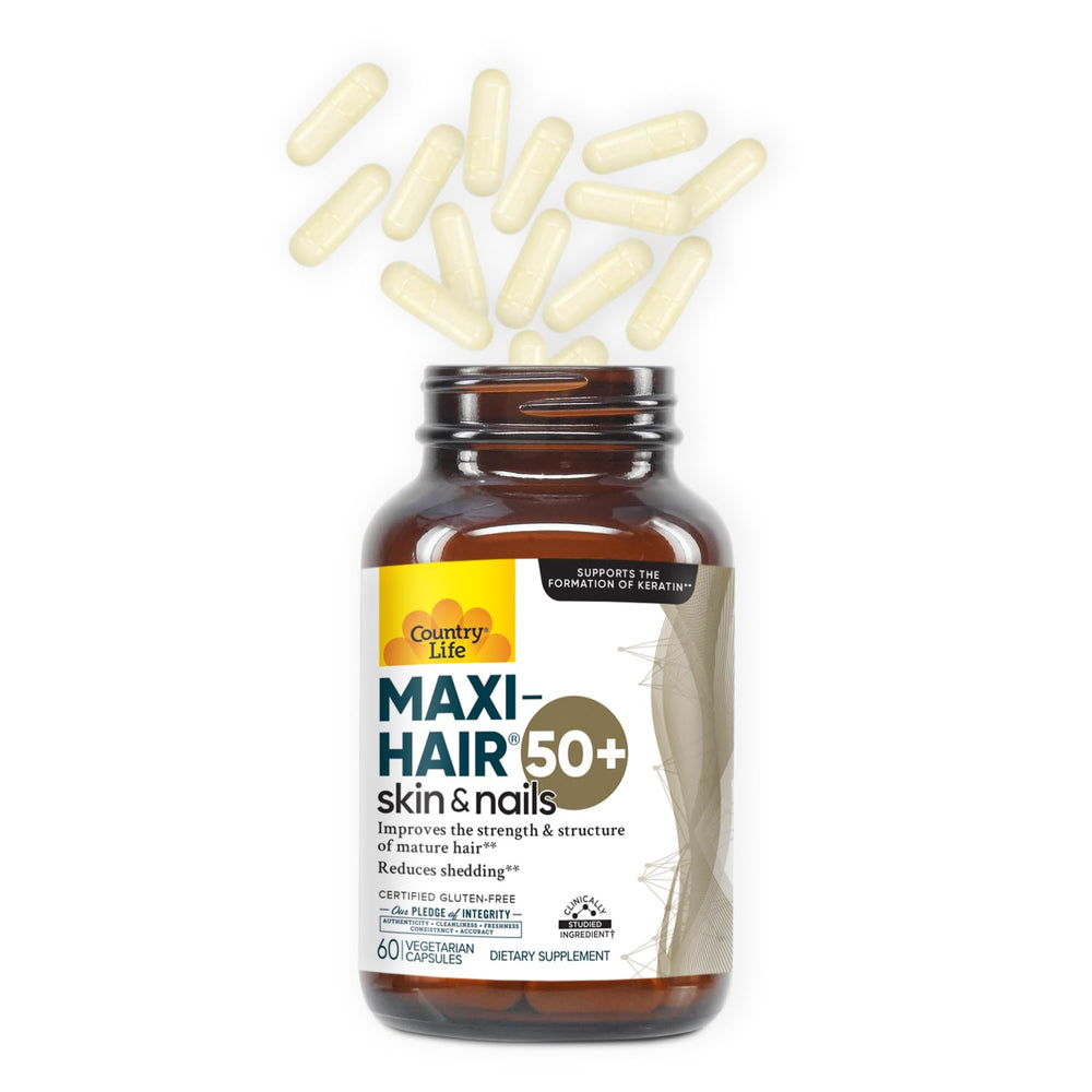Country Life Maxi-Hair 50+ packaging recyclable for eco-friendly daily use