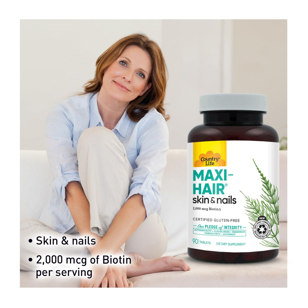 Country Life Maxi-Hair gluten-free label confirms purity for sensitive users