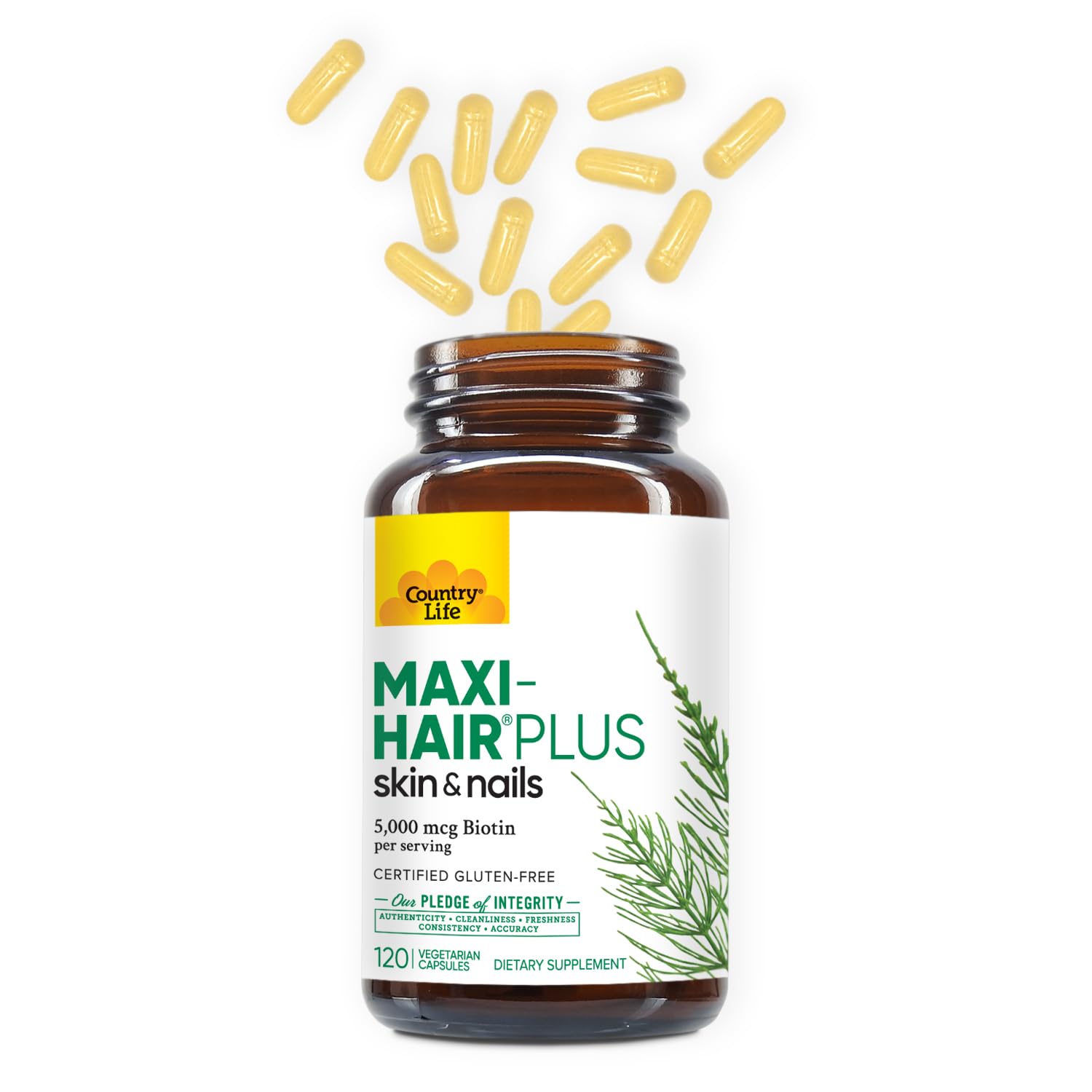 Country Life Maxi-Hair Plus Biotin daily routine with four capsules