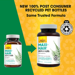 Country Life Maxi-Hair tablets in bottle highlight daily nourishment for hair and nails