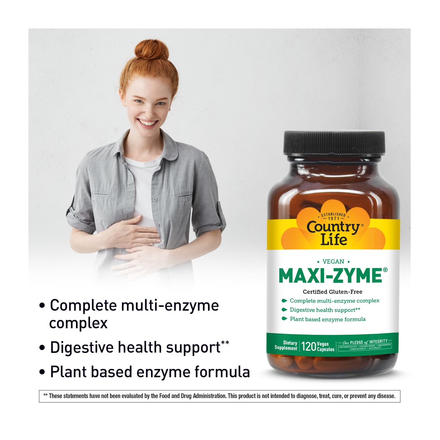 Country Life Maxi-Zyme packaging is recyclable and produced with wind power.