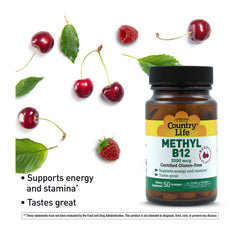 Close view of Country Life Methyl B-12 lozenges shows vegan formula.