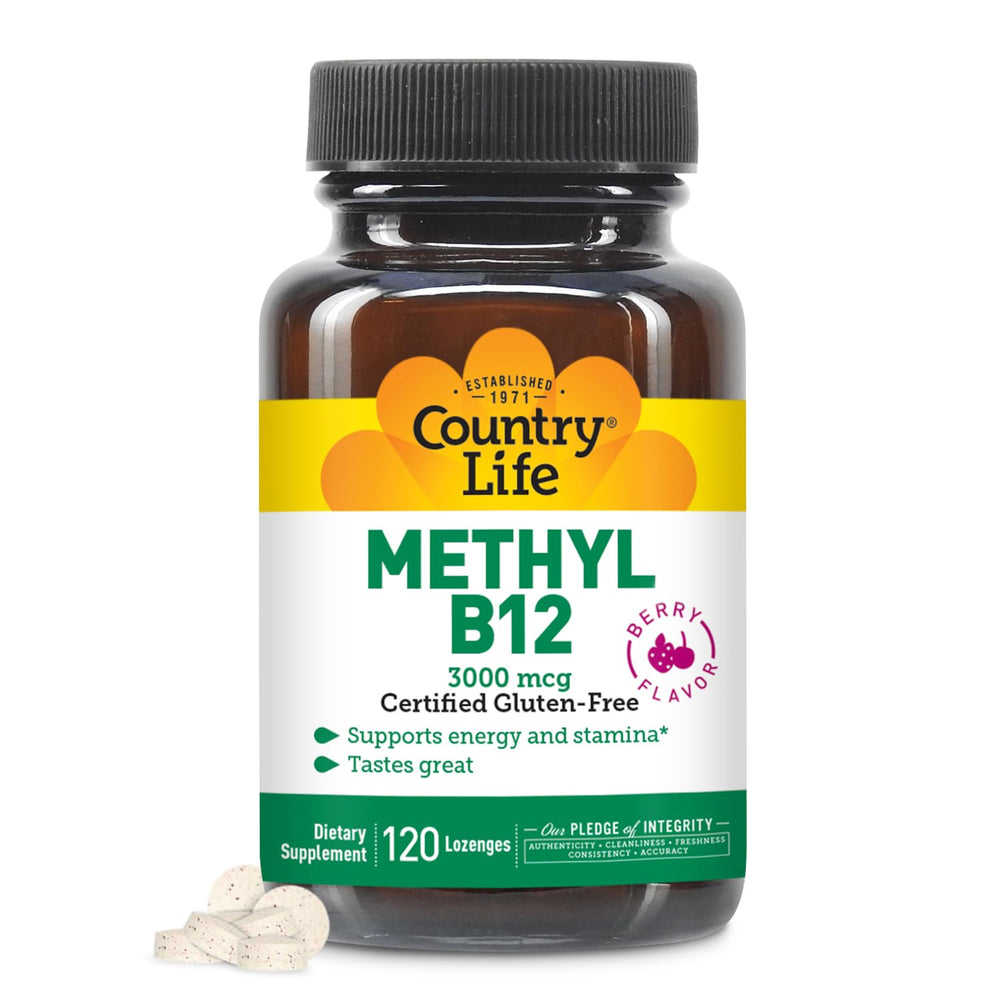 Country Life Methyl B12 lozenges berry flavor packaging boosts vegan energy