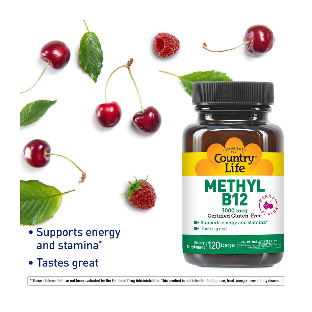 Country Life Methyl B12 lozenges dissolving quickly for on the go energy
