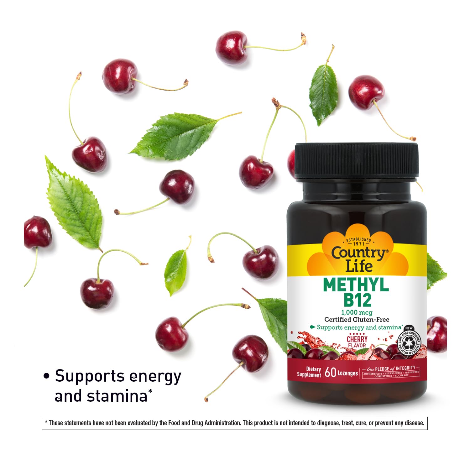 Etiqueta de Country Life Metil B12 certificada libre de gluten.