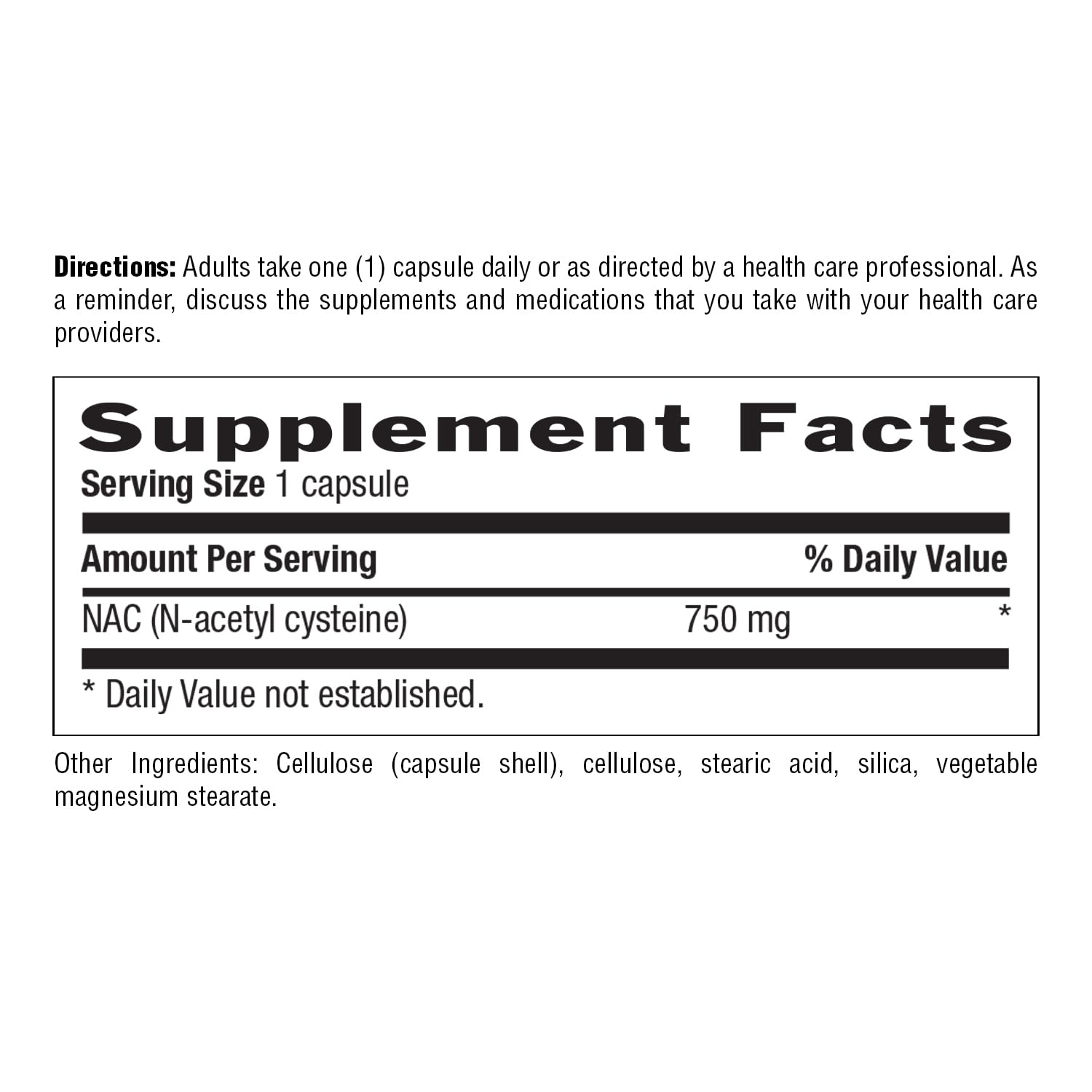 Country Life NAC label highlights 750 mg dosage for daily use