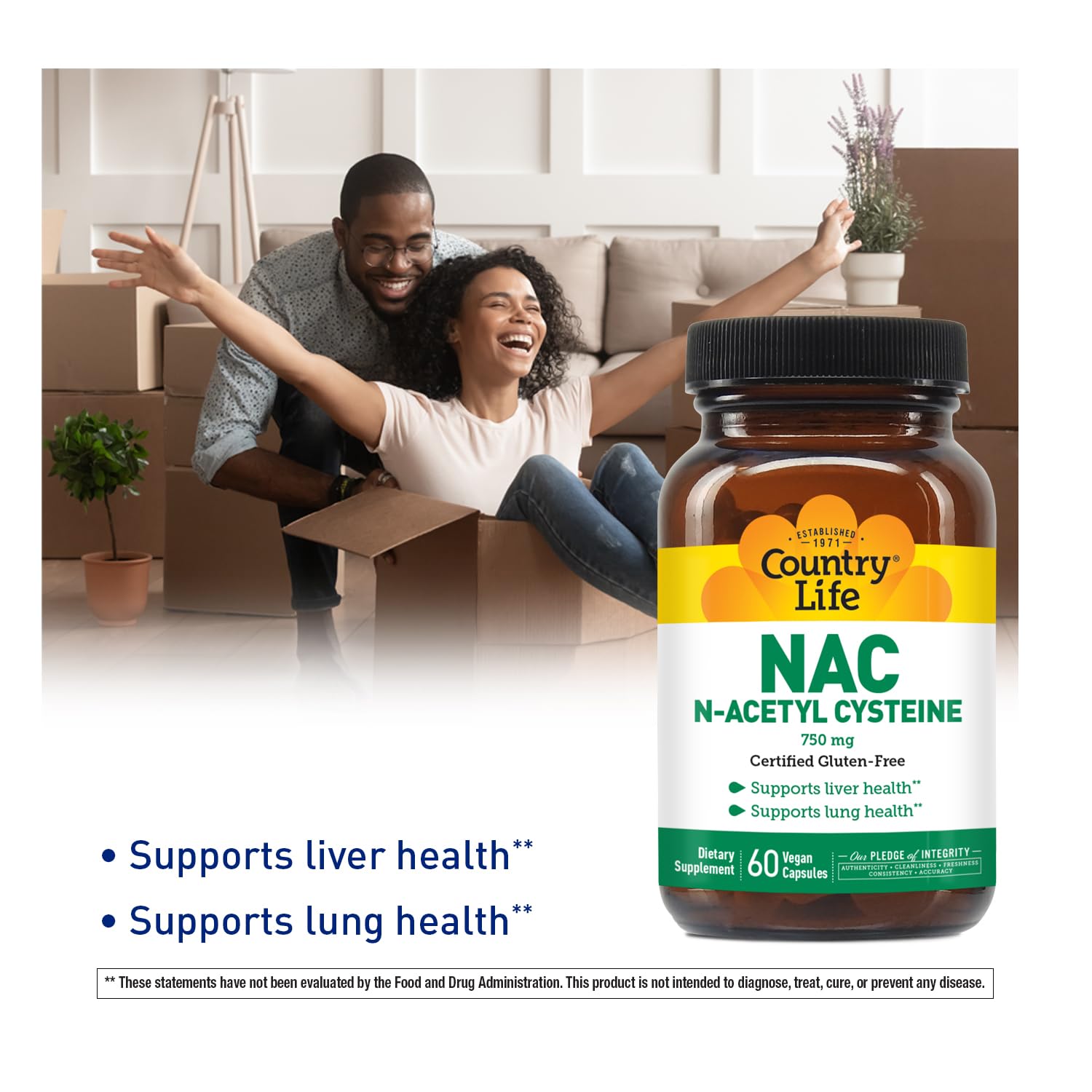 Country Life NAC capsules pour demonstrating easy daily intake