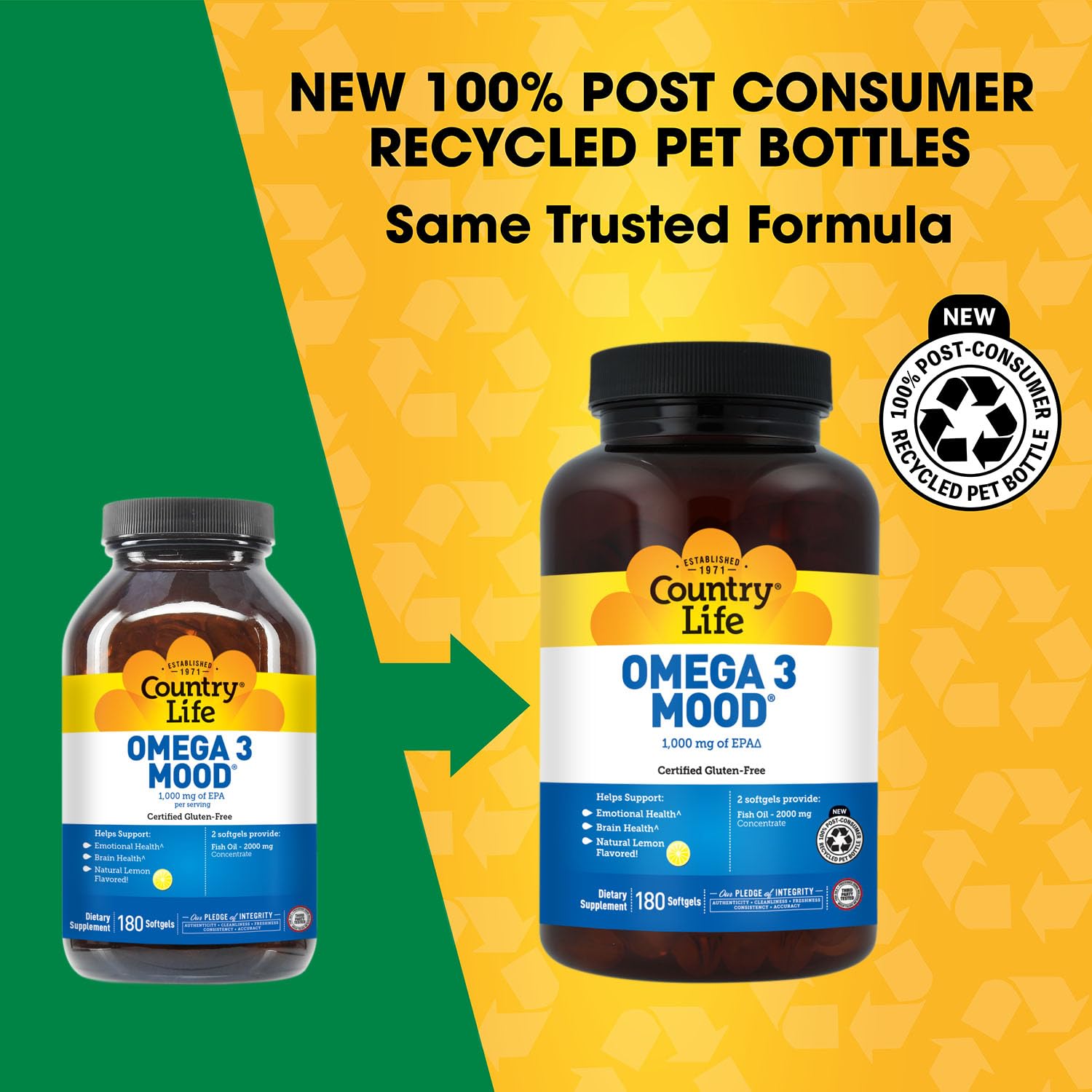 Country Life Omega-3 capsules arranged for convenient daily supplementation.