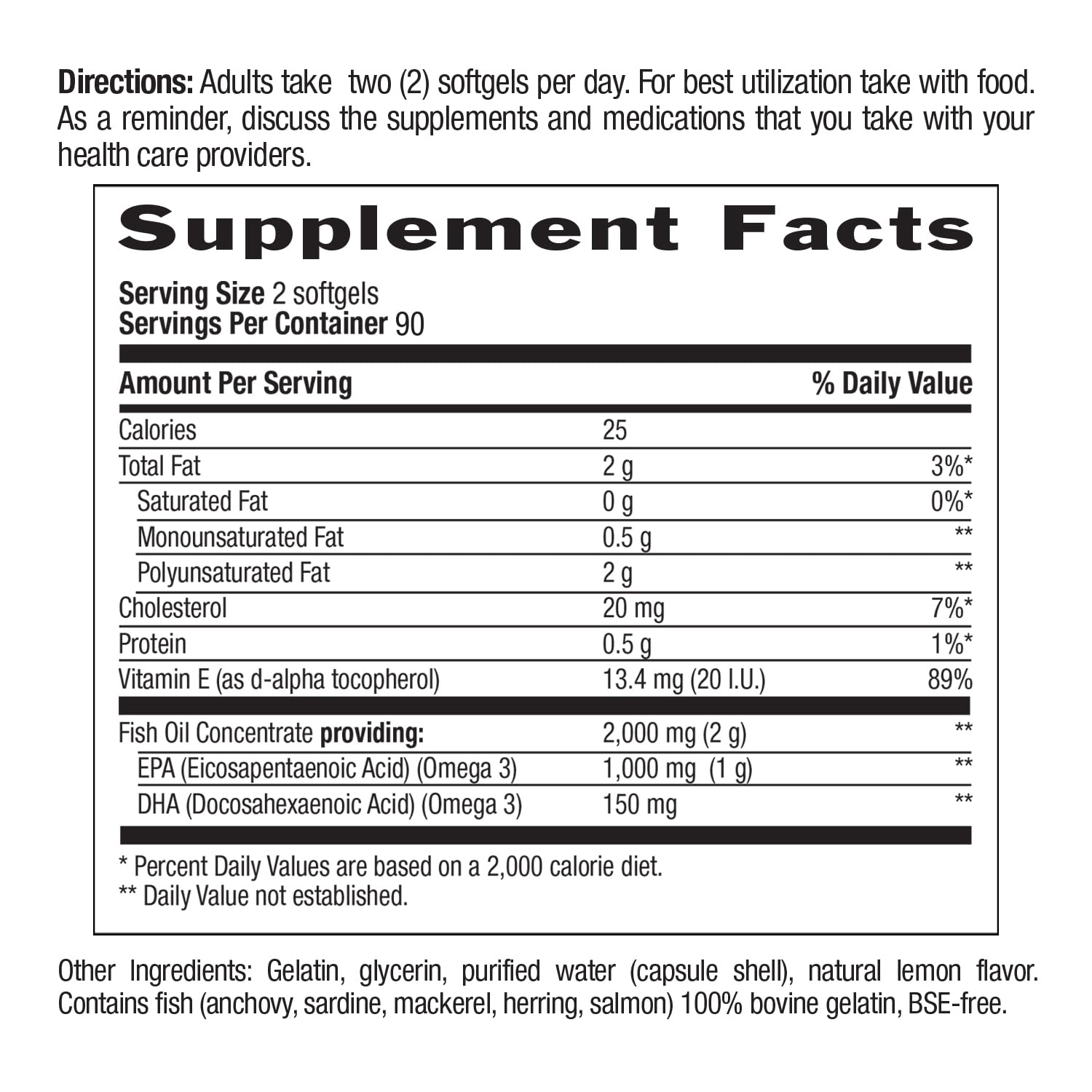 Close view of Country Life Omega-3 softgels showing dosage information.