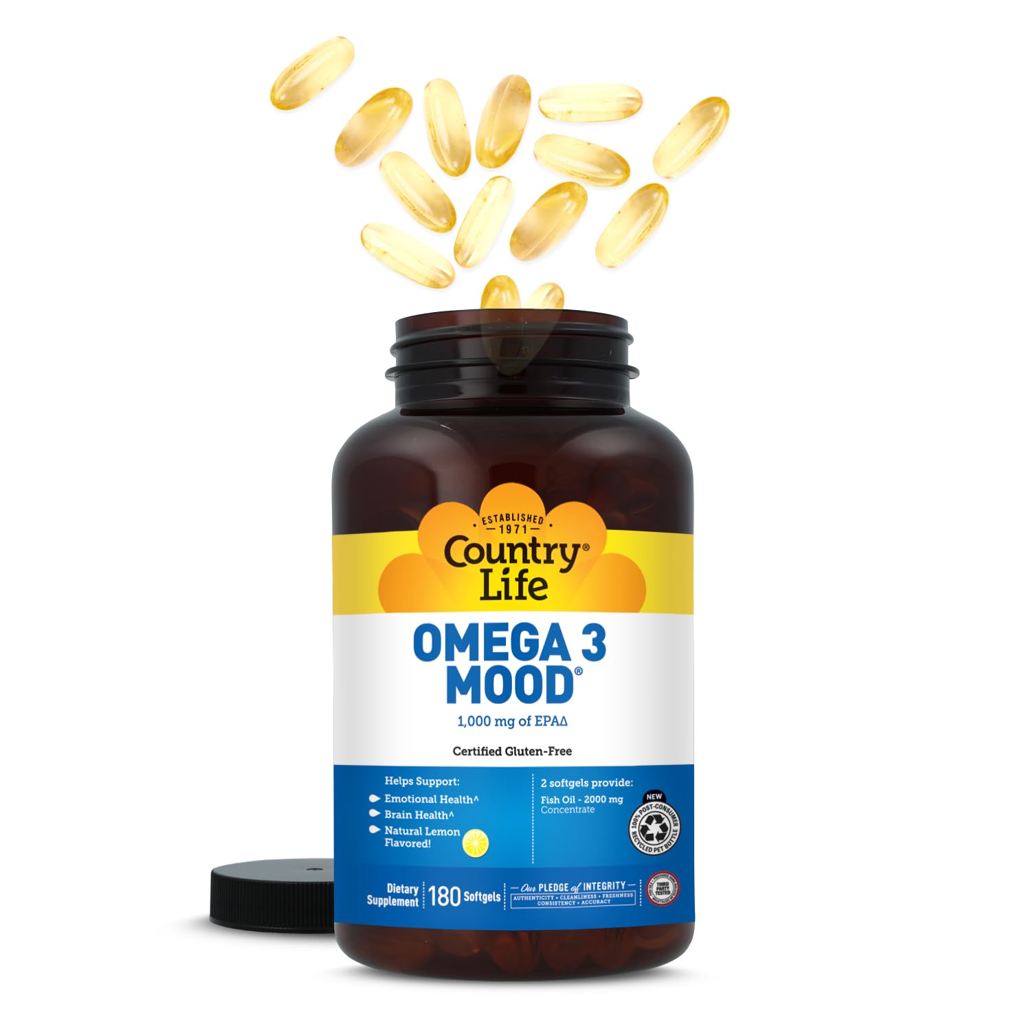 Nutrition facts for Country Life Omega-3, highlighting EPA and DHA.