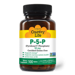 Country Life P-5-P bottle pour illustrating a simple daily supplement routine.
