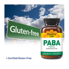 Country Life PABA 1000mg bottle side view with label details