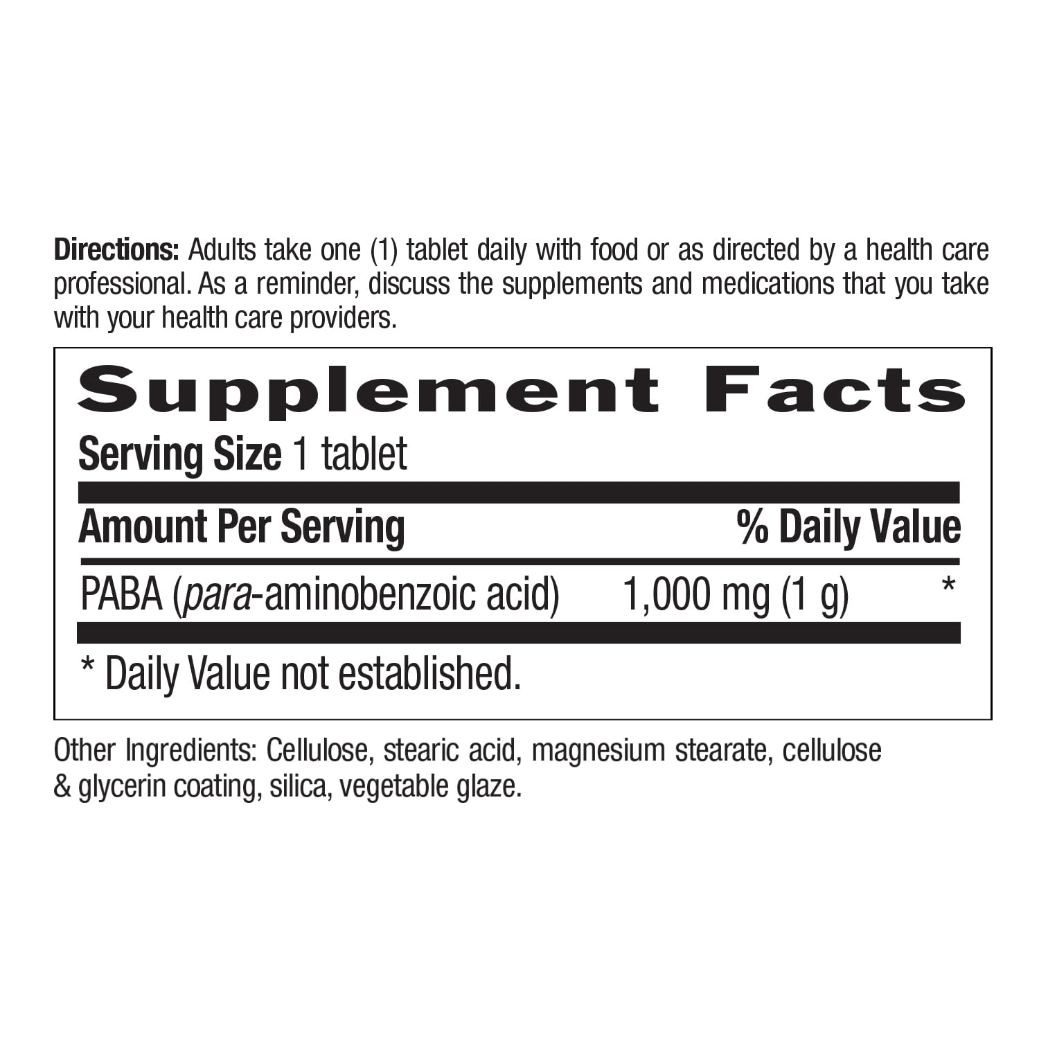 Country Life PABA 1000mg packaging inner view highlighting recyclable bottle