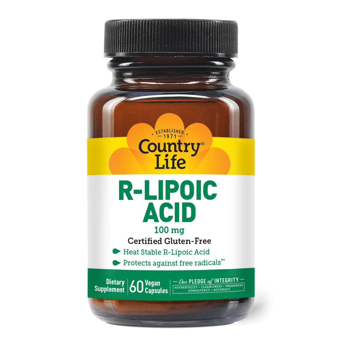 Country Life R-Alpha Lipoic Acid Complex bottle front showing antioxidant support focus.