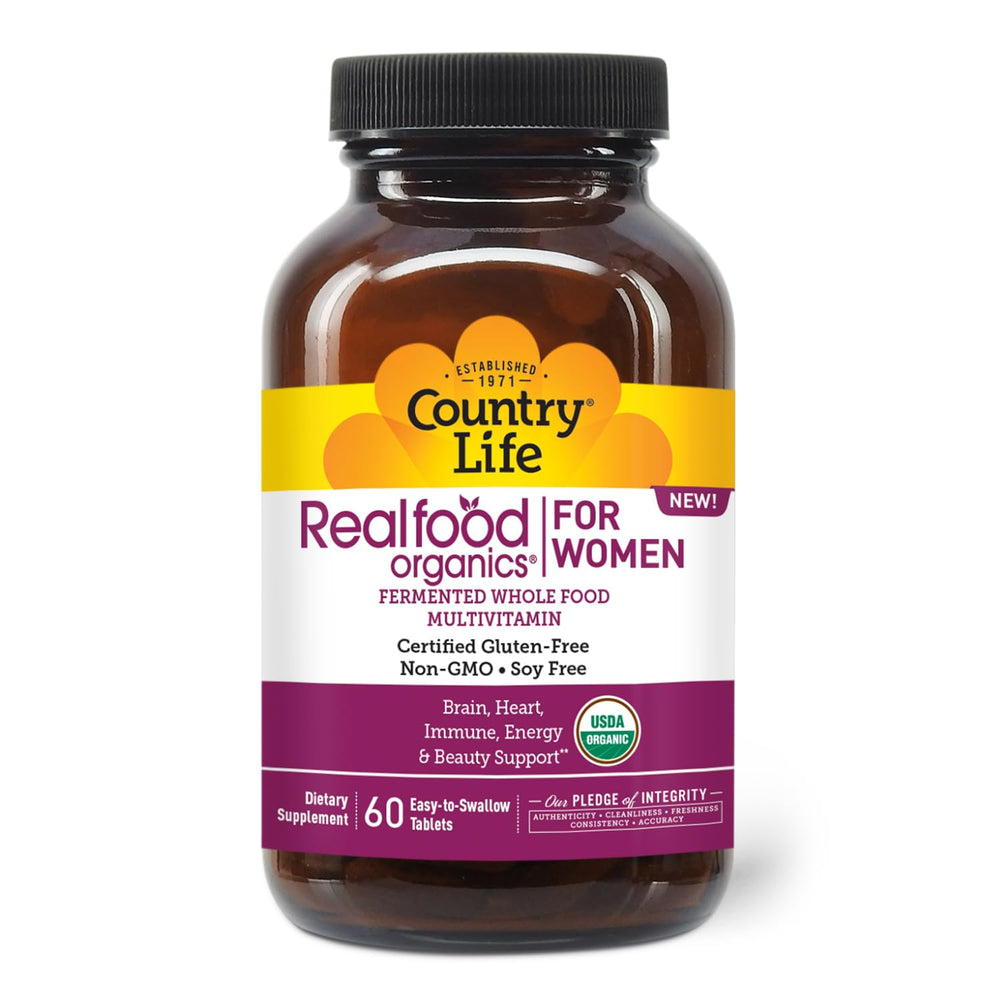 Country Life Realfood Organics Women's Multivitamin bottle for daily energy and beauty support