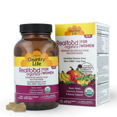 Close-up of Country Life Realfood Organics multivitamin tablets for fermented whole foods nutrition