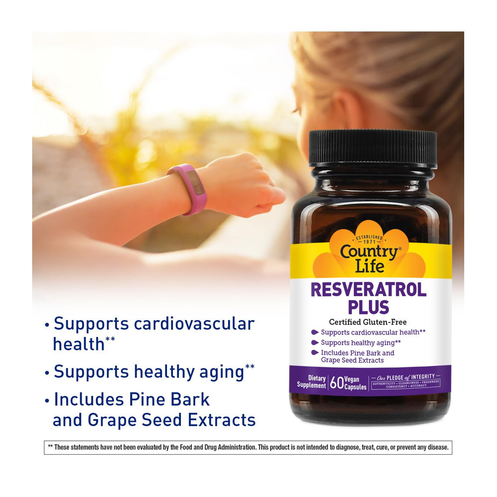 Country Life Resveratrol Plus capsules in vegan, gluten-free formulation