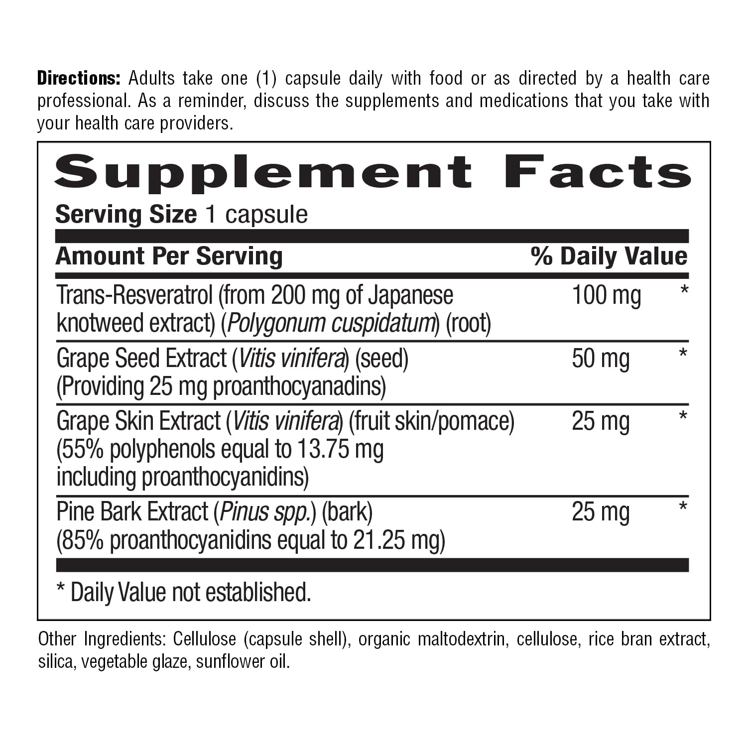Country Life Resveratrol Plus label close-up emphasizes organic ingredients