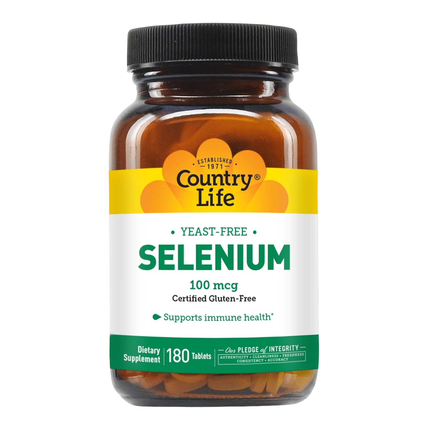Country Life Selenium back-label details show ingredients and dosage.