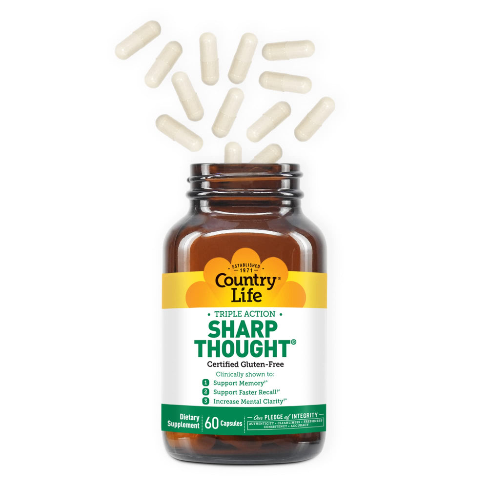 Country Life Sharp Thought gluten-free formula badge appealing to clean-label shoppers
